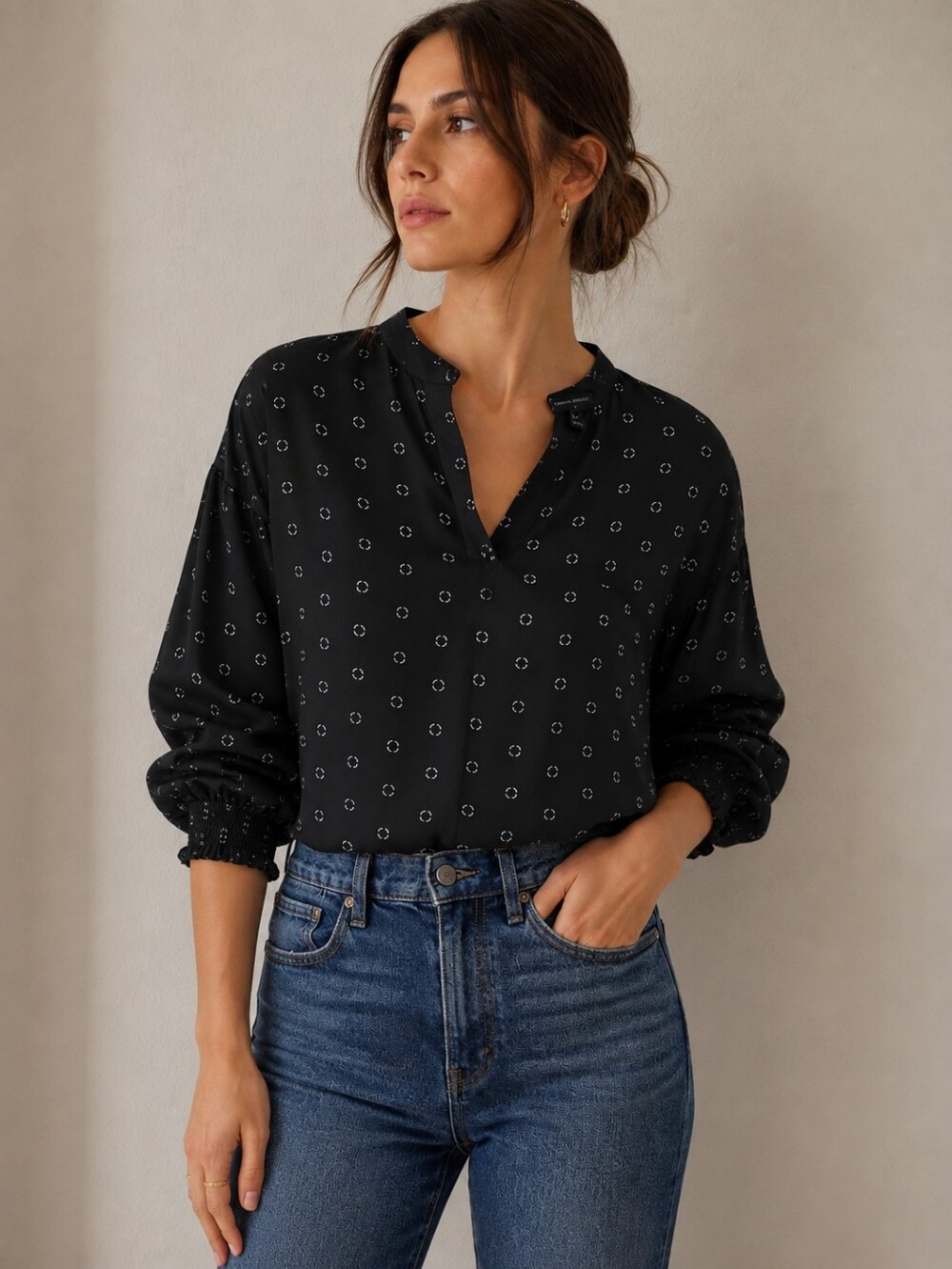 New Banana Republic Black Patterned Women's Top Size S